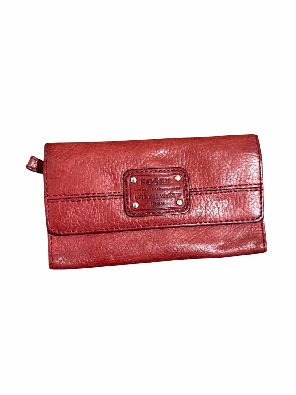 FOSSIL Wallet red  Soft Leather Long Live Vintage 1954 Top Zip Bifold